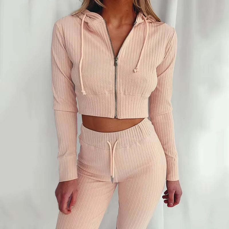 Women'S Hooded Long Sleeve Waist Suit, Slim Sports Zipper, Casual Fashion Trend 2024